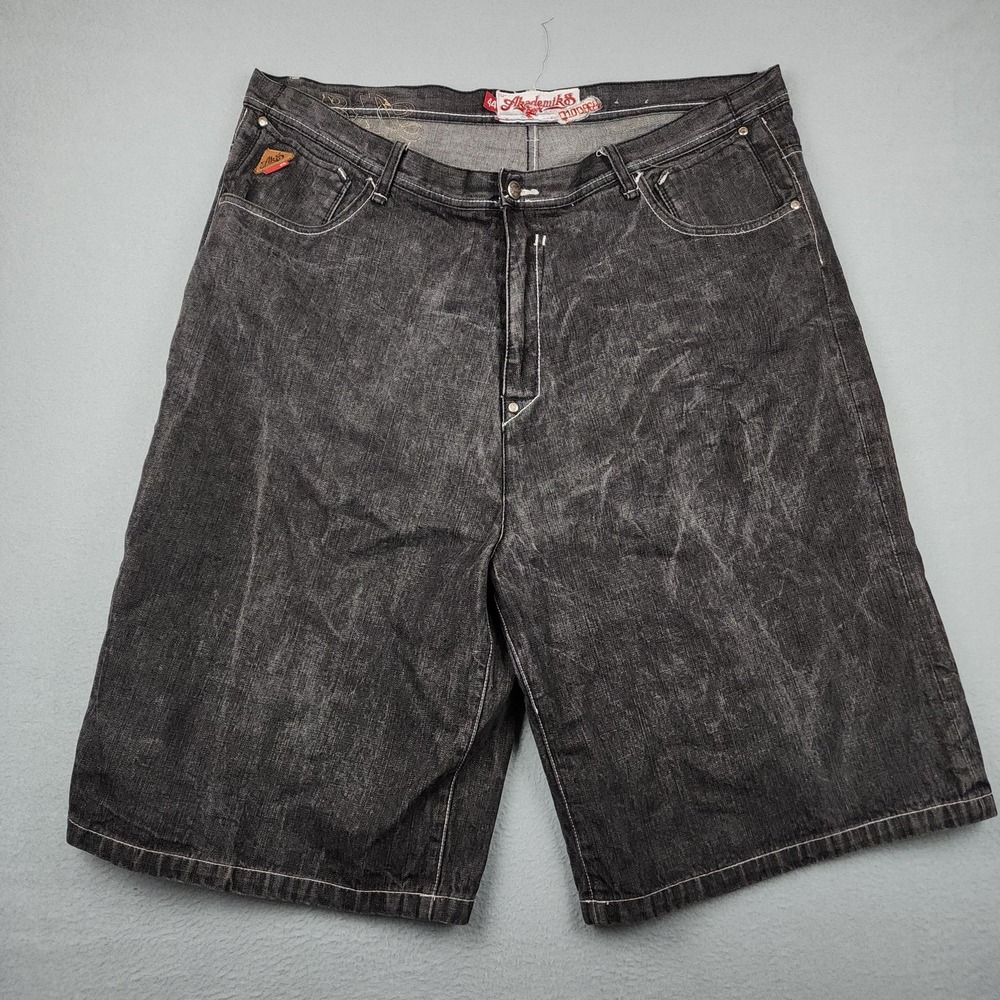 Akademiks Denim Shorts Mens 44 Black Stone Wash Bermuda Baggy Y2K HipHop Street